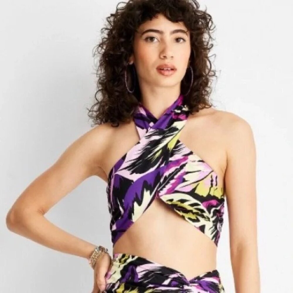 Future Collective x Alani Noelle Small Botanical‎ Wrap Neck Halter Tiny Top 2495